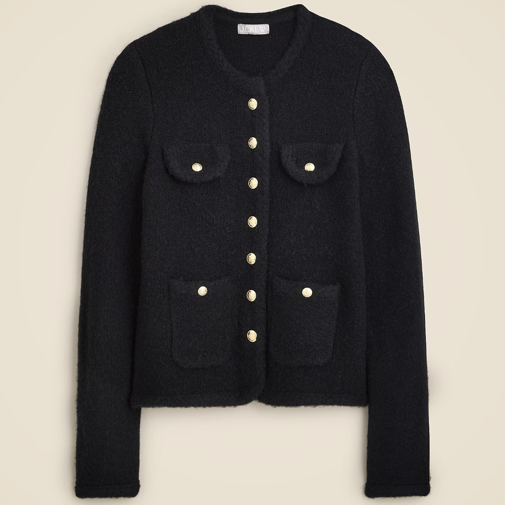 J.Crew Textured Sweater Lady Jacket Wool Alpaca Blend Preppy Black Medium NWT